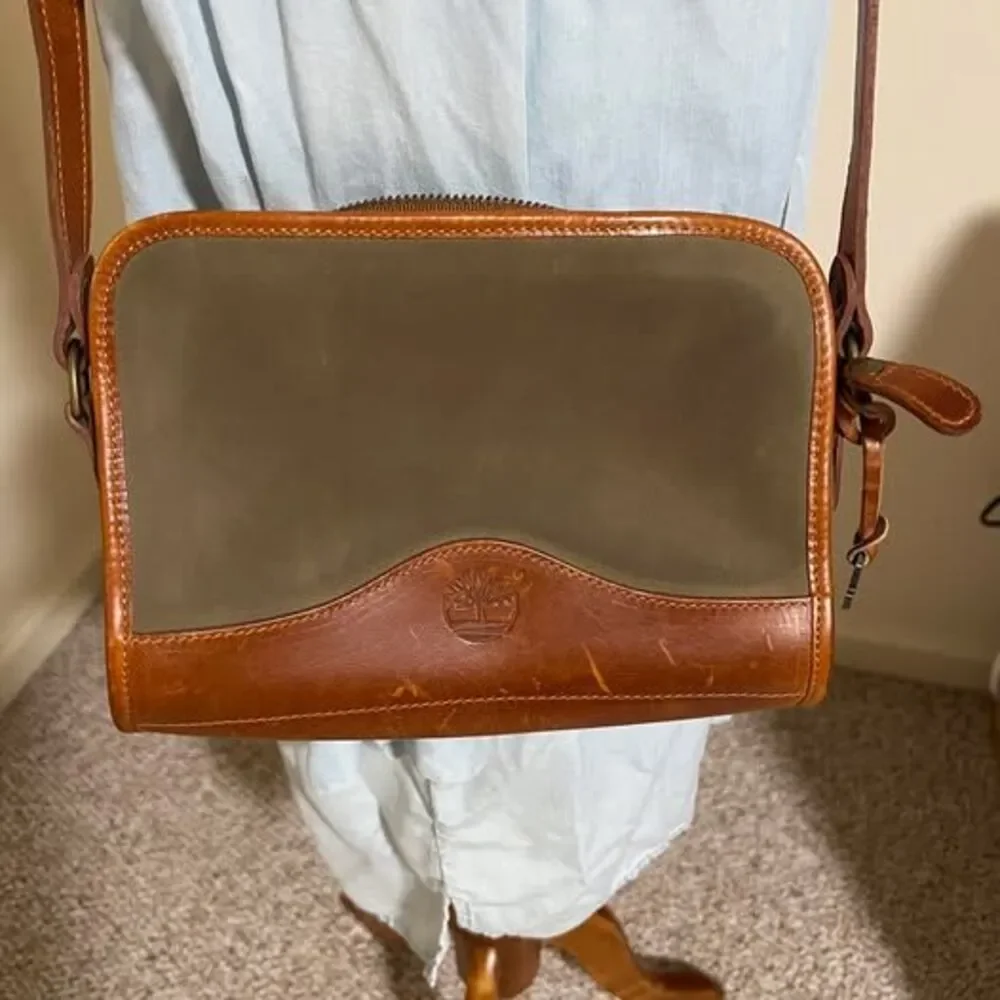 Timberland Brown & Olive Full Leather Crossbody Shoulder Bag